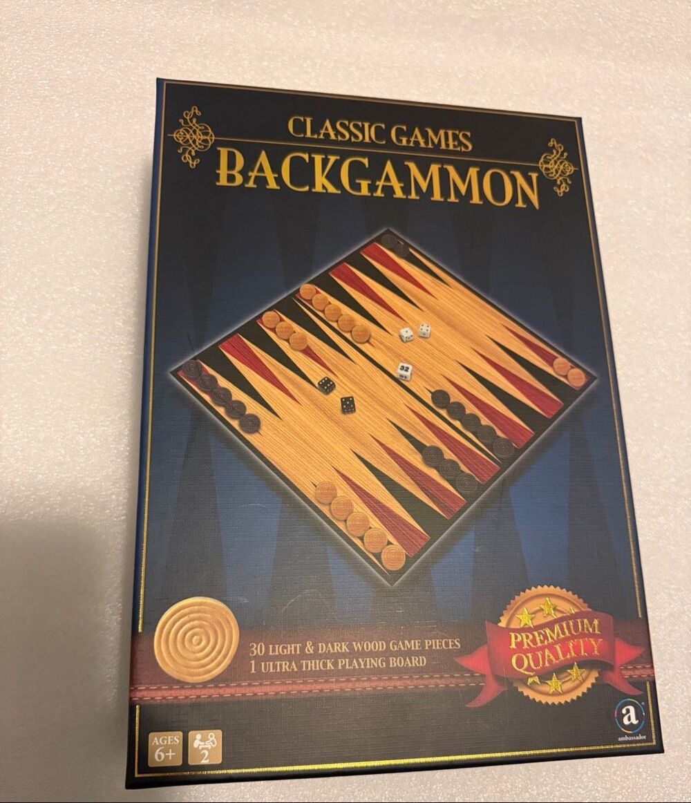 Classic Games Backgammon Strategy Board Game Set w/ Wood Pieces, 2 Players, 6+
